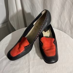 Amalfi by Rangoni Black & Red Leather Block Heel Shoes -Size 7.5 AA